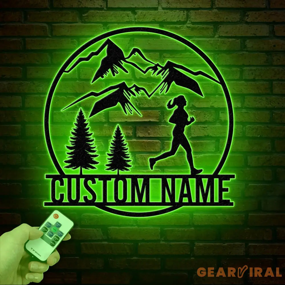 Custom Girl Trail Running Metal Wall Art with LED Light - Personalized Runner Name Sign - Home Decor & Perfect Gift for