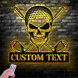Custom Golf Skull Metal Sign Led Light Golf Gifts for Men Father’s Day Gift Golfer Name Sign Gifts for Golfer