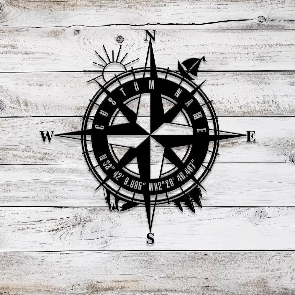 Custom GPS Anchor Boat Compass Metal Sign with LED Light Personalized Coordinates Sign Nautical Decoration Housewarming