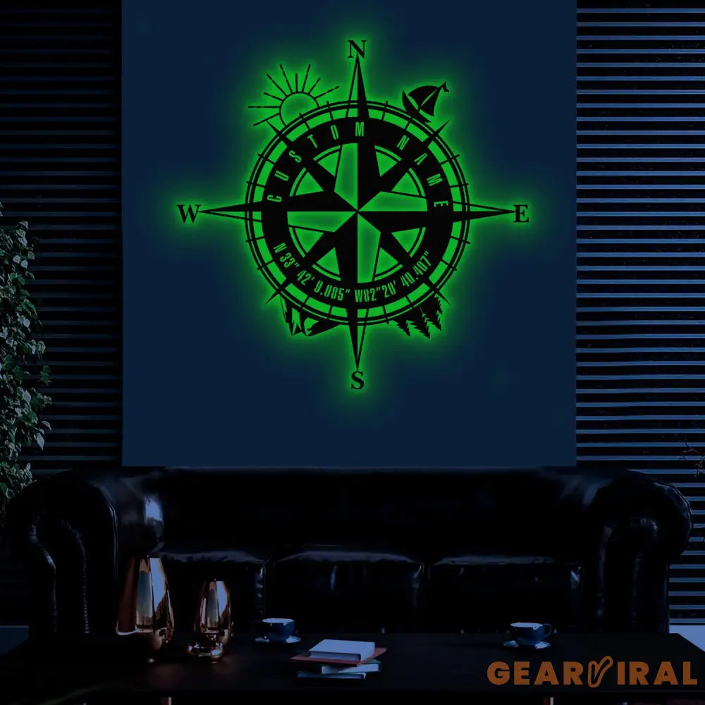 Custom GPS Anchor Boat Compass Metal Sign with LED Light Personalized Coordinates Sign Nautical Decoration Housewarming