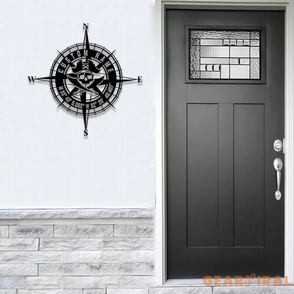 Custom GPS Skull Prirate Compass Metal Sign with LED Light Personalized Coordinates Sign Nautical Decoration