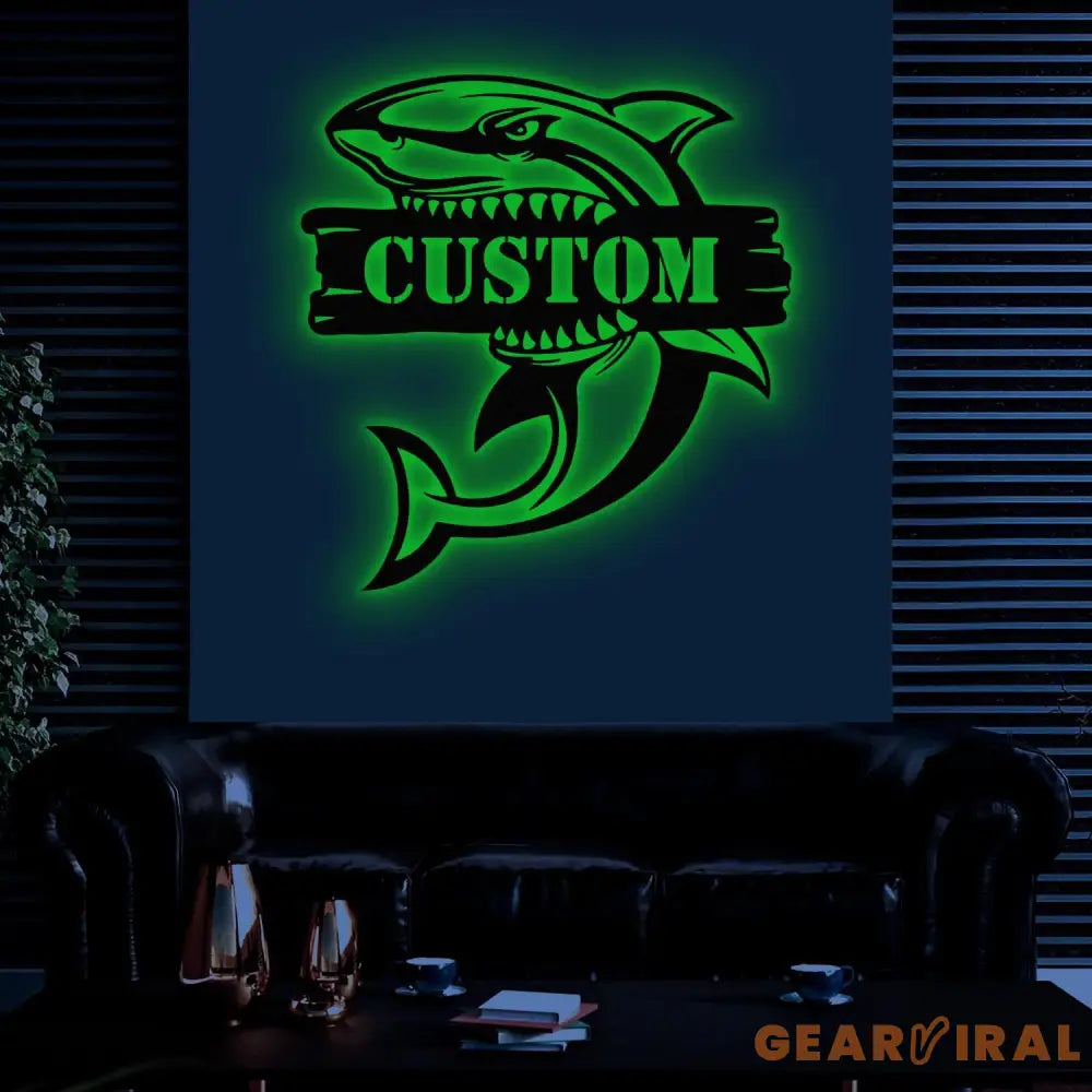Custom Great White Shark Metal Sign with Led Light Personalized Shark Lover Name Sign Boy Girl Nursery Decoration