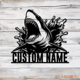 Custom Great White Shark Metal Sign with Led Light Personalized Shark Lover Name Sign Boy Girl Nursery Decoration