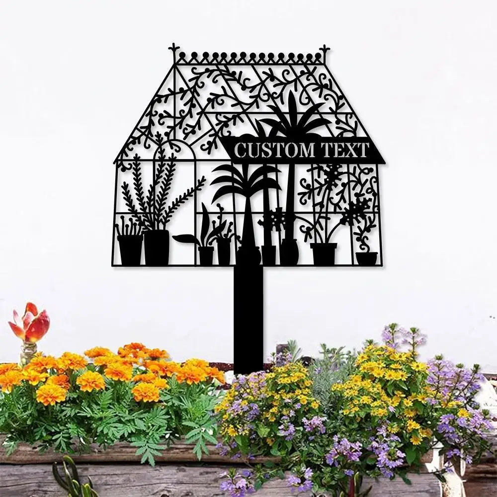 Custom Green House Garden Metal Sign Flower Sign with Stakes Outdoor Metal Sign Metal Yard Art Housewarming Gift Garden