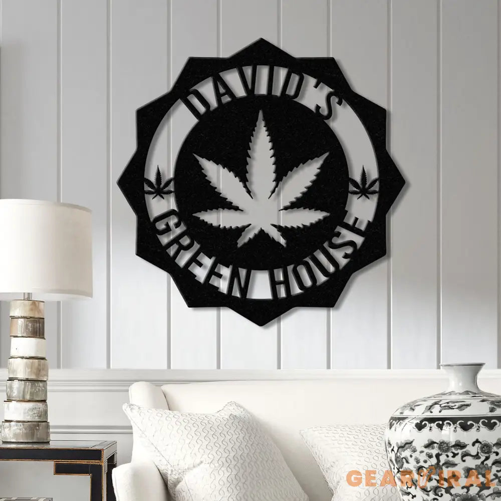 Custom Green House Metal Wall Art with LED Light - Personalized Marijuana Name Sign - Cannabis Home Decor - Smoker
