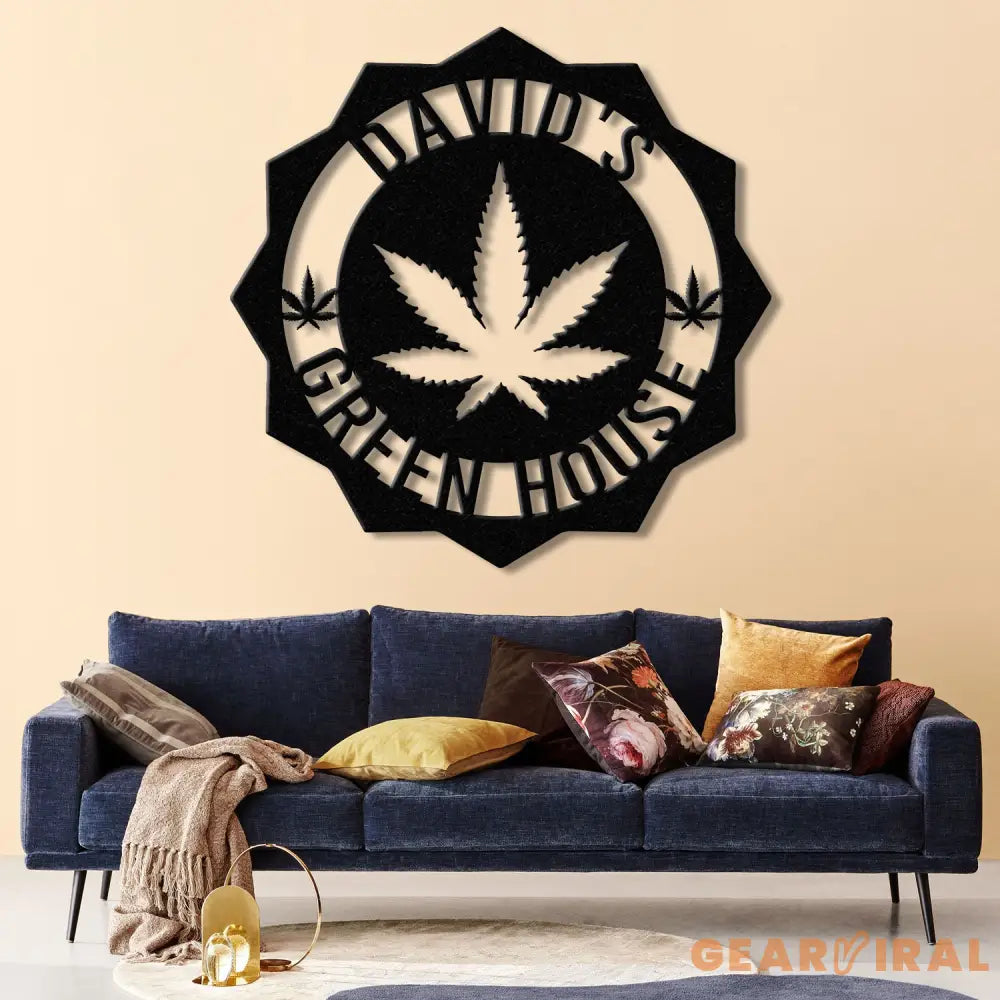 Custom Green House Metal Wall Art with LED Light - Personalized Marijuana Name Sign - Cannabis Home Decor - Smoker