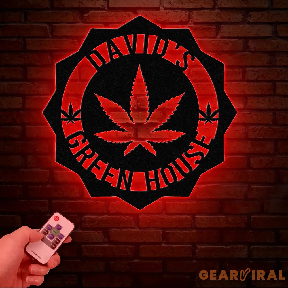 Custom Green House Metal Wall Art with LED Light - Personalized Marijuana Name Sign - Cannabis Home Decor - Smoker