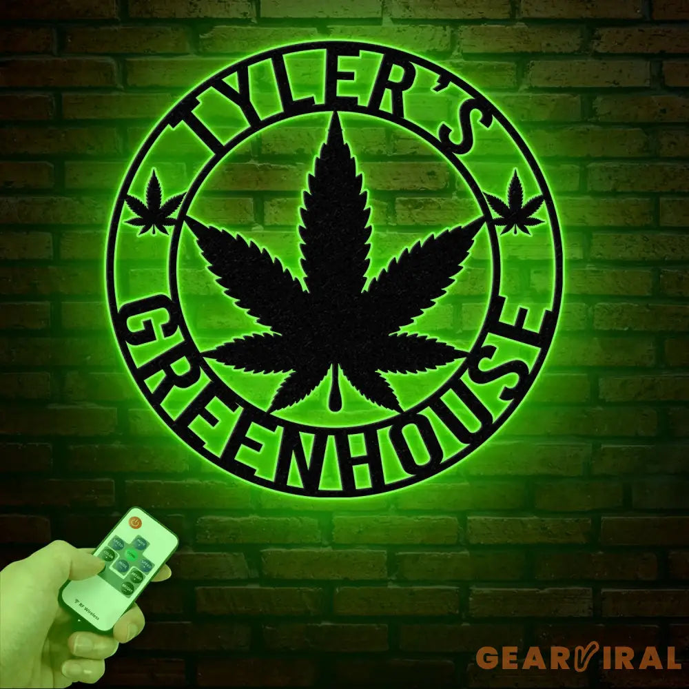 Custom Green House Metal Wall Art with LED Light - Personalized Marijuana Name Sign - Cannabis Home Decor - Smoker