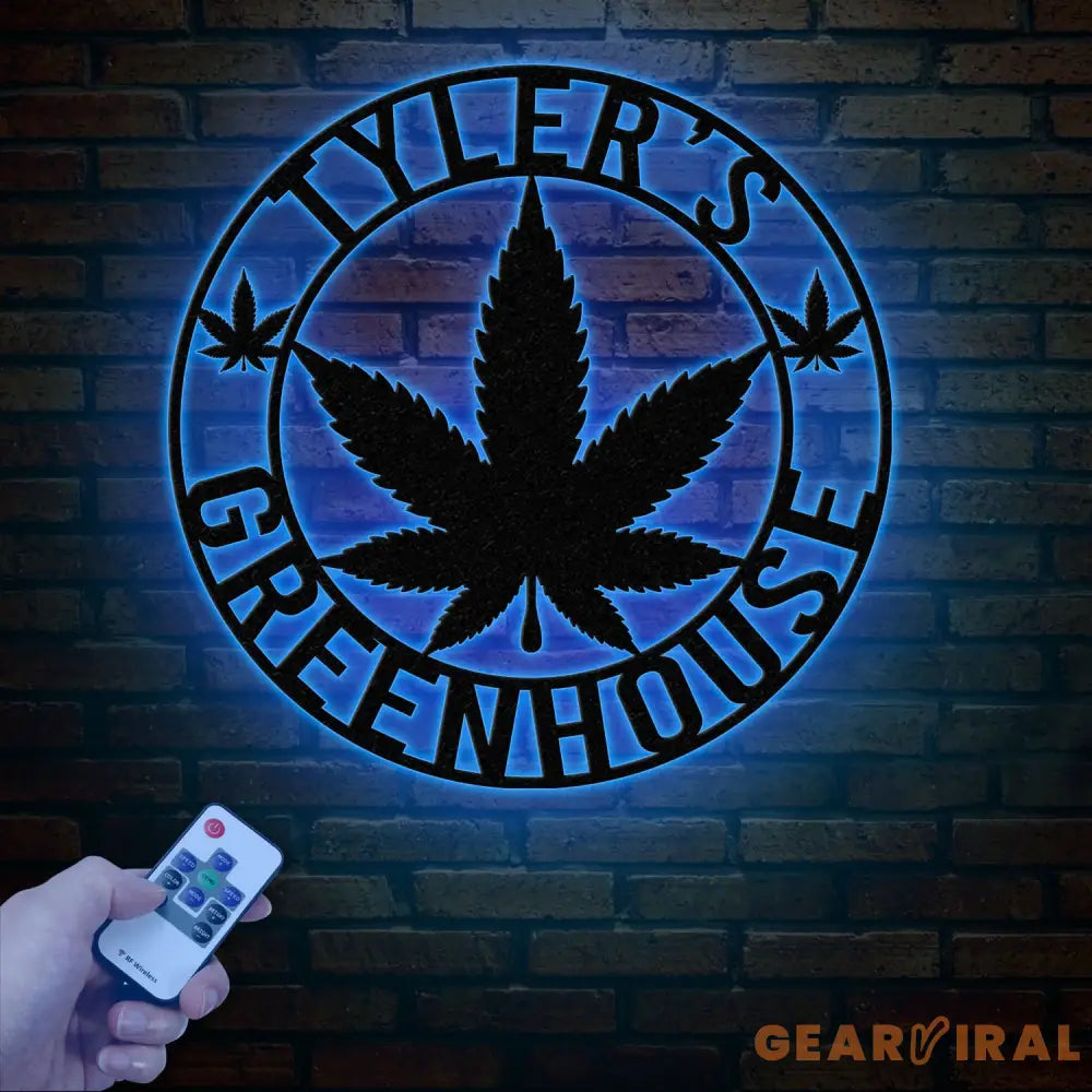 Custom Green House Metal Wall Art with LED Light - Personalized Marijuana Name Sign - Cannabis Home Decor - Smoker