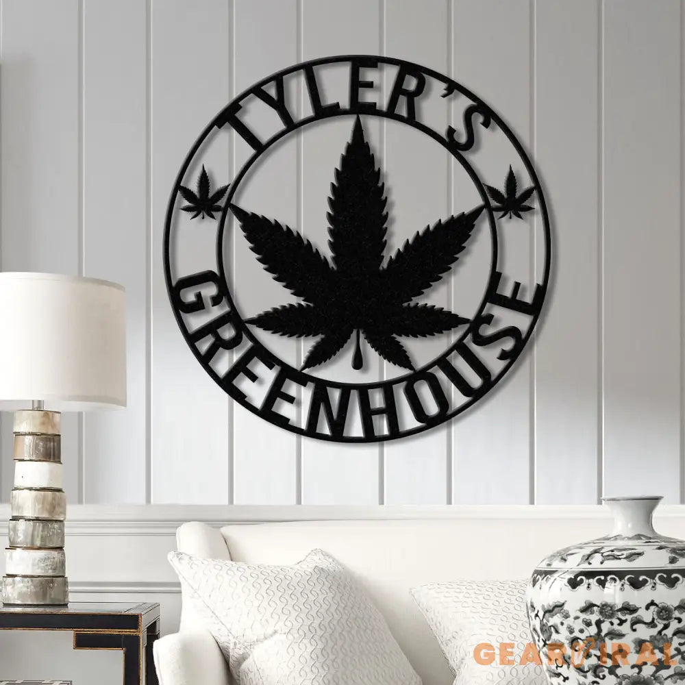 Custom Green House Metal Wall Art with LED Light - Personalized Marijuana Name Sign - Cannabis Home Decor - Smoker