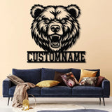 Custom Grizzly Bear Metal Sign with LED Light Personalized Angry Bear Name Sign Bear Roar Wild Animal Bedroom