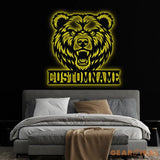 Custom Grizzly Bear Metal Sign with LED Light Personalized Angry Bear Name Sign Bear Roar Wild Animal Bedroom