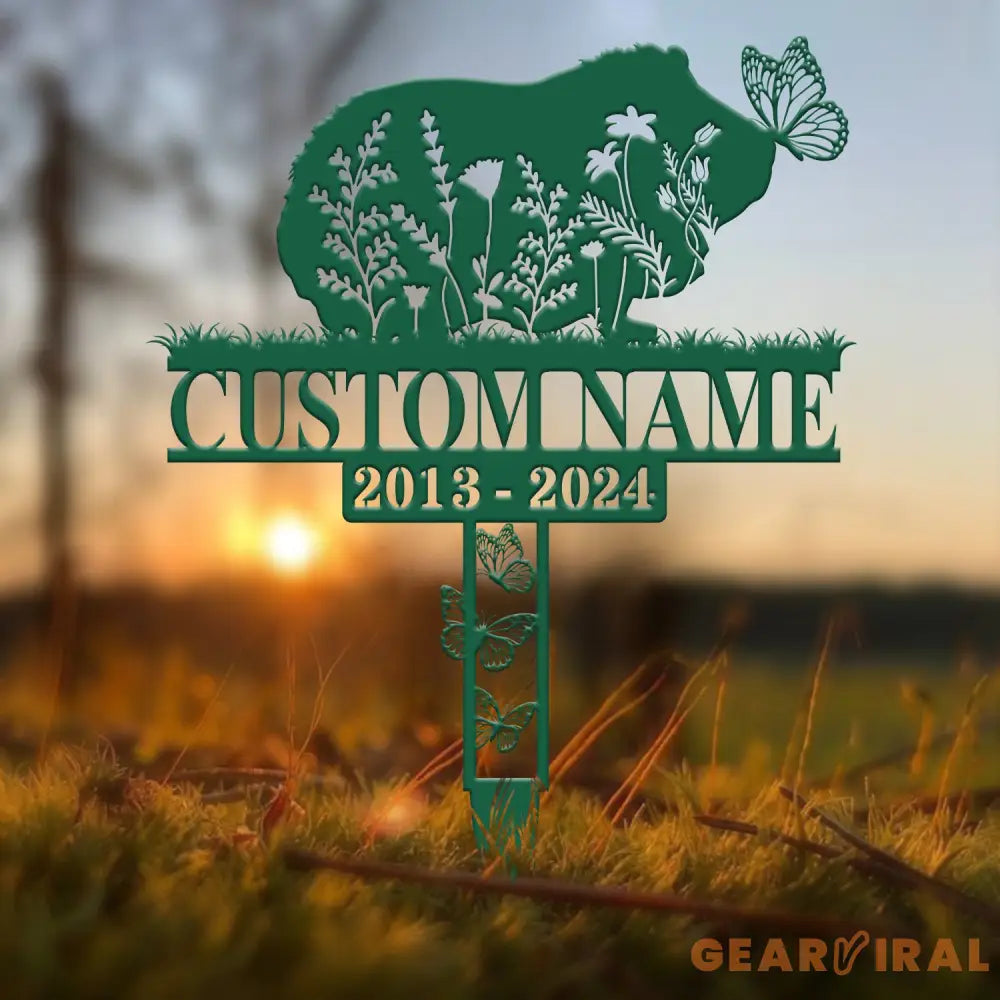Custom Guinea Pig with Butterflies Memorial Metal Cross Stake - Pet Grave Marker Guinea Pig Loss Sympathy Sign