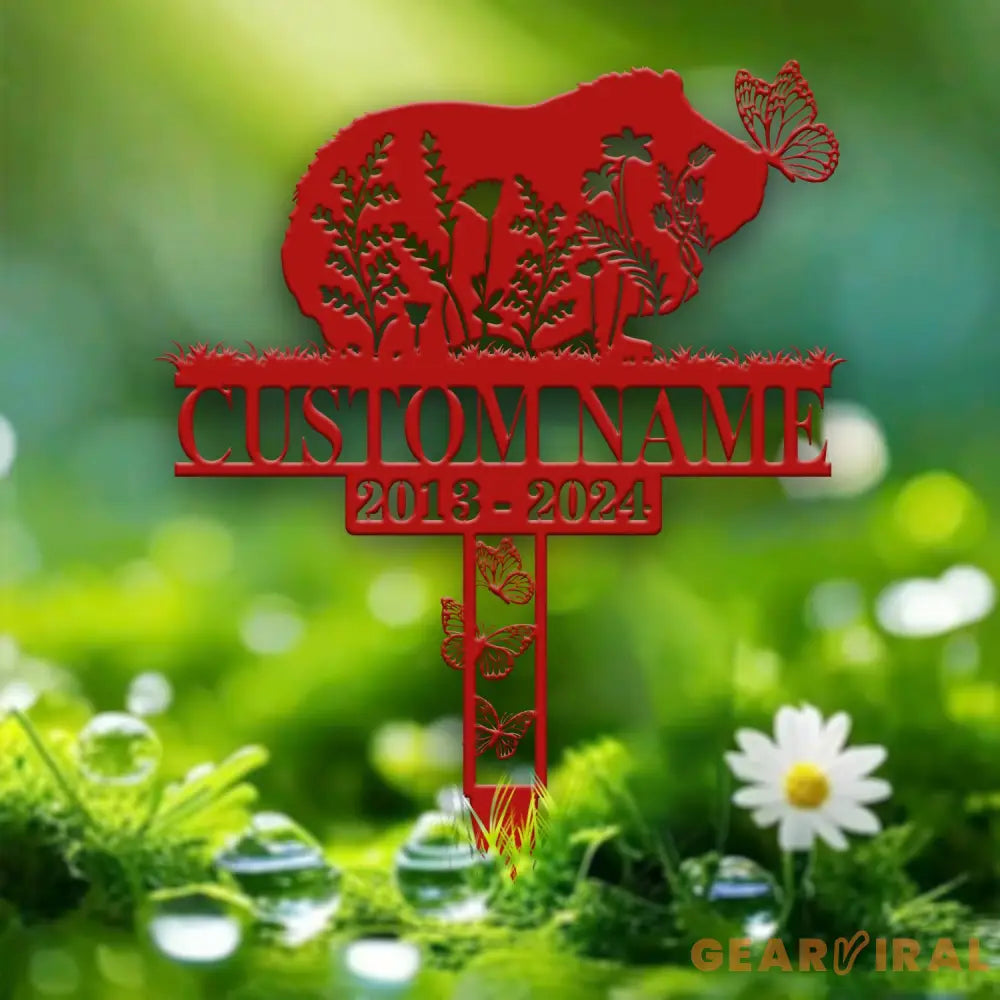 Custom Guinea Pig with Butterflies Memorial Metal Cross Stake - Pet Grave Marker Guinea Pig Loss Sympathy Sign