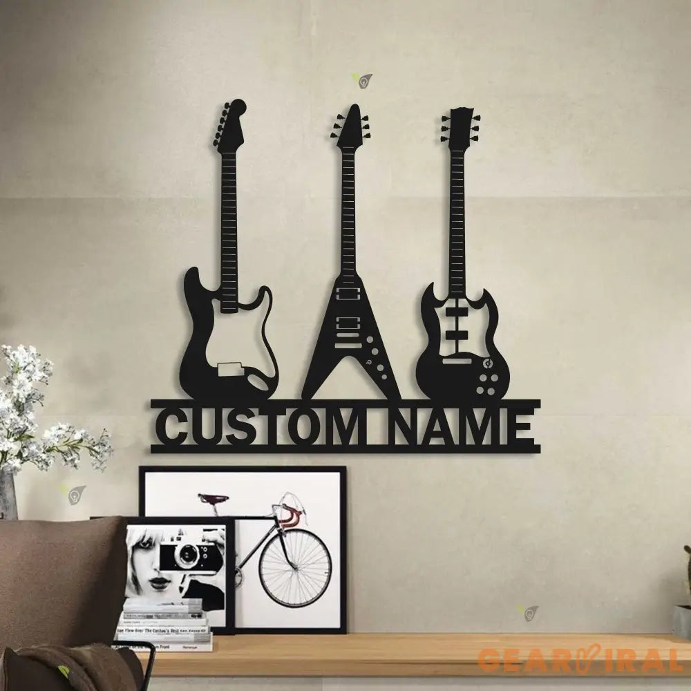 Custom Guitar Player Metal Wall Art LED Light Personalized Guitarist Name Sign Home Decor Music Room Kids Nursery