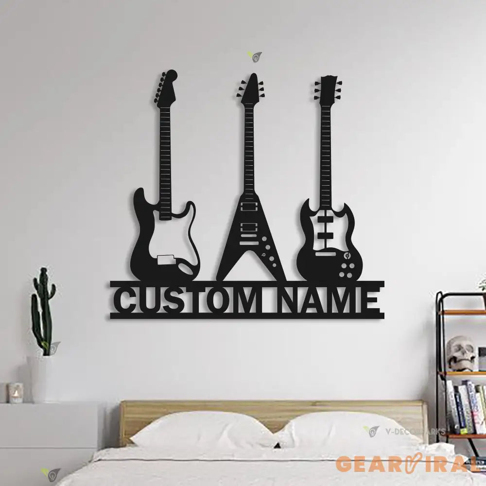 Custom Guitar Player Metal Wall Art LED Light Personalized Guitarist Name Sign Home Decor Music Room Kids Nursery