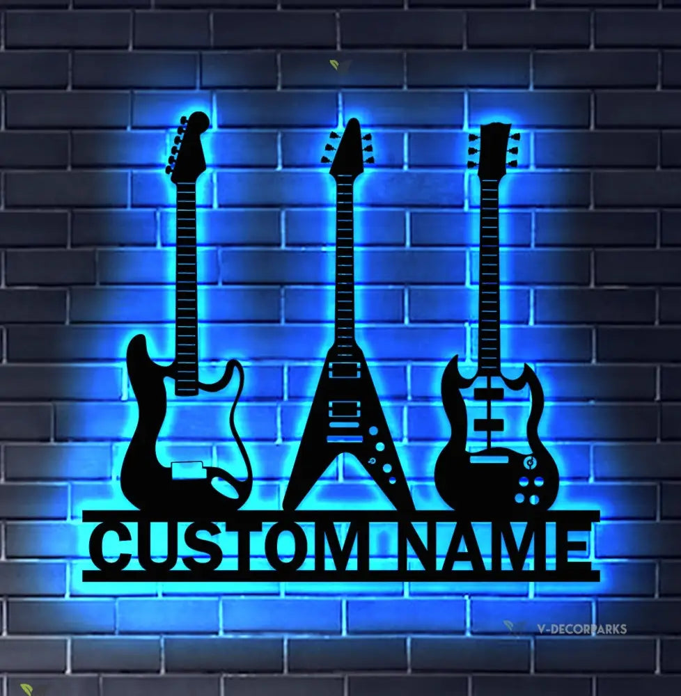 Custom Guitar Player Metal Wall Art LED Light Personalized Guitarist Name Sign Home Decor Music Room Kids Nursery