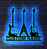 Custom Guitar Player Metal Wall Art LED Light Personalized Guitarist Name Sign Home Decor Music Room Kids Nursery