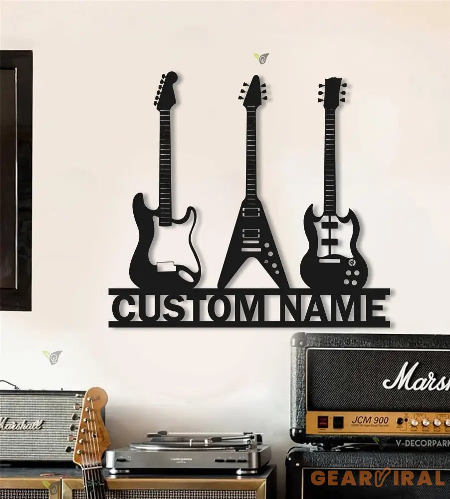 Custom Guitar Player Metal Wall Art LED Light Personalized Guitarist Name Sign Home Decor Music Room Kids Nursery
