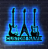 Custom Guitar Player Metal Wall Art LED Light Personalized Guitarist Name Sign Home Decor Music Room Kids Nursery Decoration Birthday Xmas | GearViral