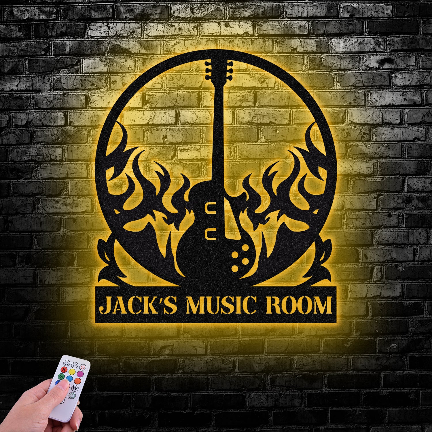 Custom Guitar Wall Art with LED Lights, Guitar Metal Sign, Guitar Player Gift, Music Studio Sign, Guitar Monogram - Gearviral