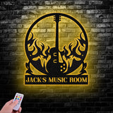 Custom Guitar Wall Art with LED Lights, Guitar Metal Sign, Guitar Player Gift, Music Studio Sign, Guitar Monogram - Gearviral