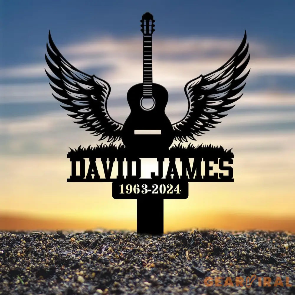 Custom Guitar with Wings Memorial Stake Personalized Guitar Memorial Plaque Sympathy Sign Grave Marker Remembrance Stake