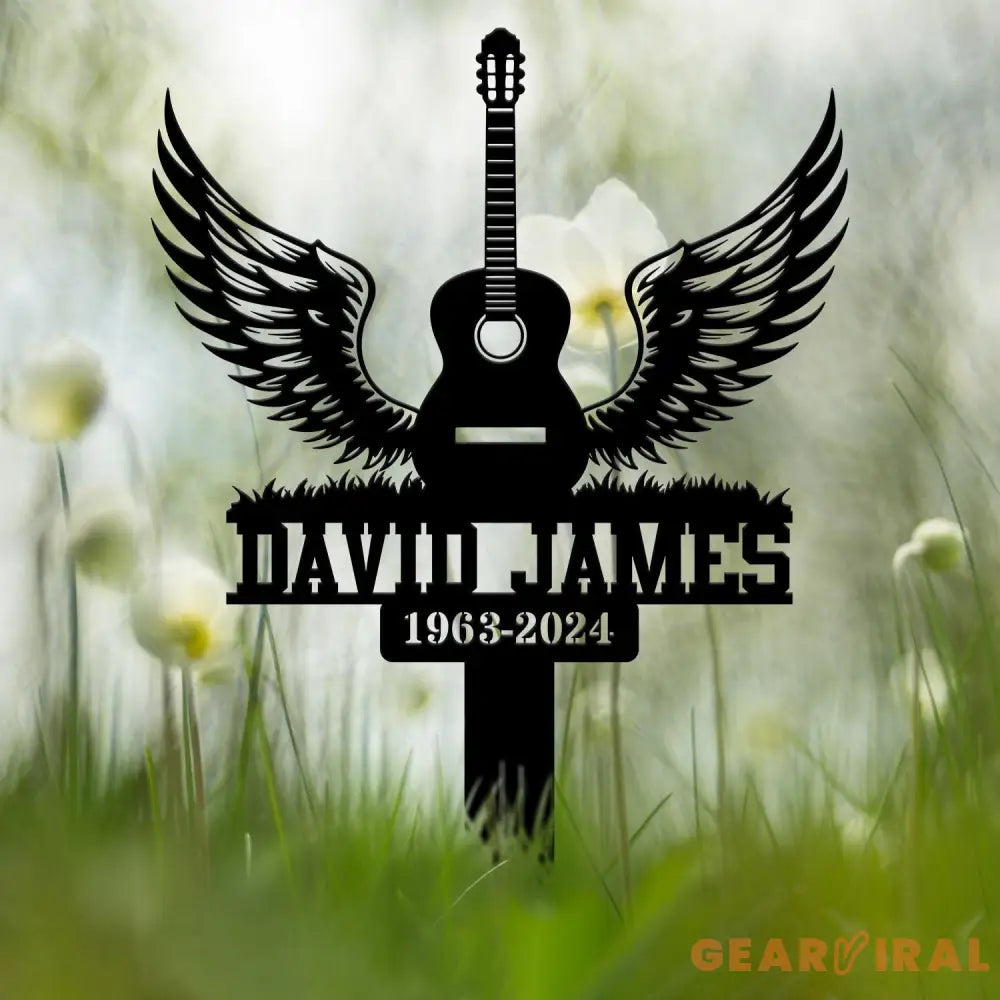 Custom Guitar with Wings Memorial Stake Personalized Guitar Memorial Plaque Sympathy Sign Grave Marker Remembrance Stake