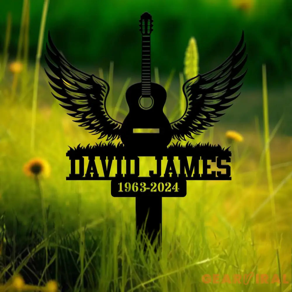 Custom Guitar with Wings Memorial Stake Personalized Guitar Memorial Plaque Sympathy Sign Grave Marker Remembrance Stake