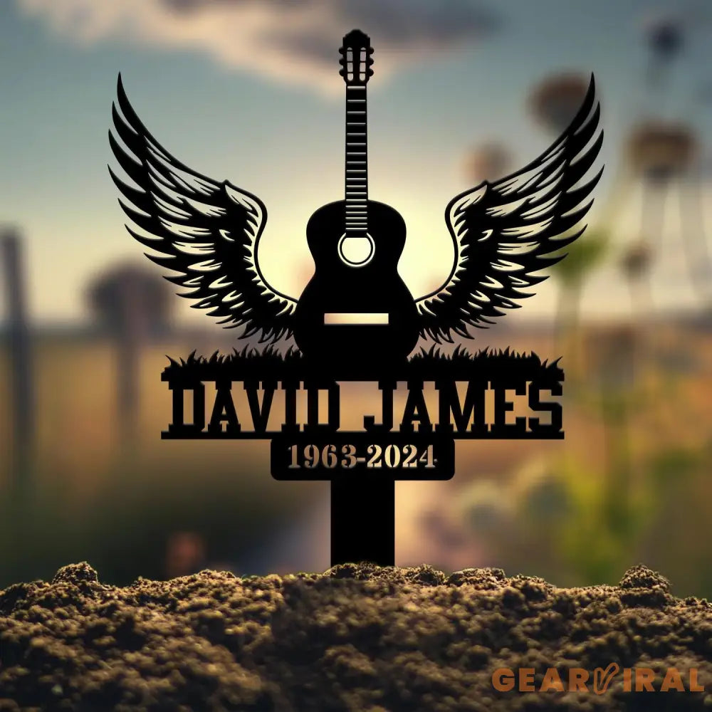 Custom Guitar with Wings Memorial Stake Personalized Guitar Memorial Plaque Sympathy Sign Grave Marker Remembrance Stake