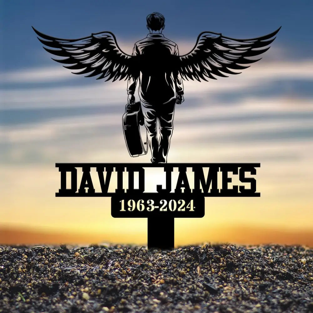 Custom Guitarist Walking With Wings Musician Memorial Stake Metal Stake Sympathy Sign Grave Marker Remembrance Stake