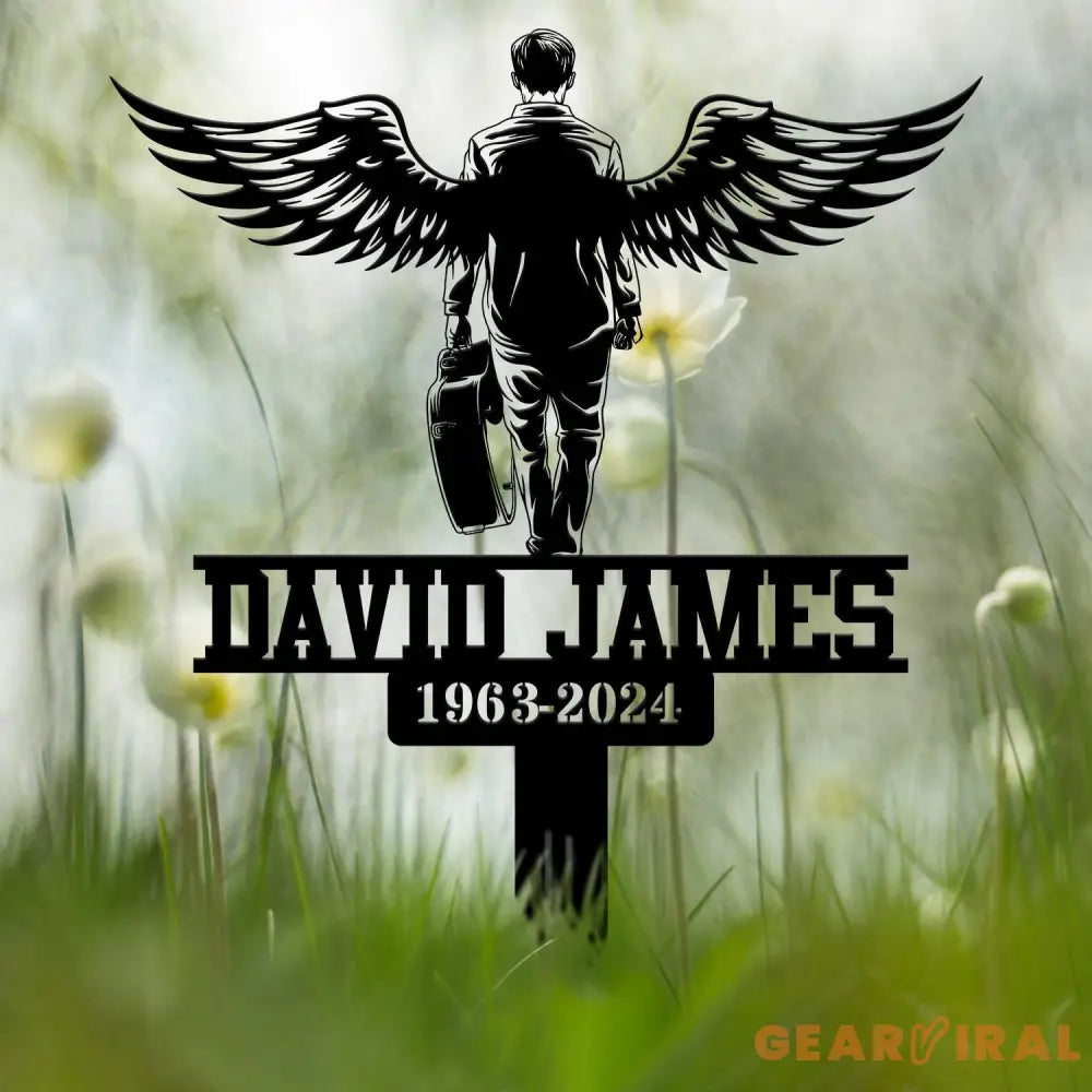 Custom Guitarist Walking With Wings Musician Memorial Stake Metal Stake Sympathy Sign Grave Marker Remembrance Stake