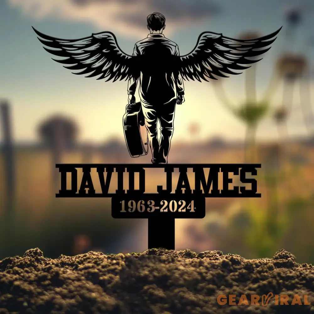 Custom Guitarist Walking With Wings Musician Memorial Stake Metal Stake Sympathy Sign Grave Marker Remembrance Stake