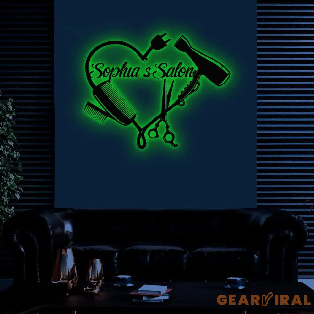 Custom Hair Salon Metal Sign with LED Light Personalized Hair Stylist Name Sign Wall Art Hairdresser Decoration