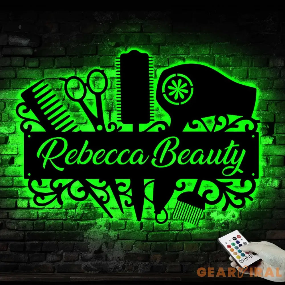 Custom Hair Salon Metal Wall Art LED Light - Personalized Hair Stylist Name Sign Decor - Hair Stylist Gifts - Gift For