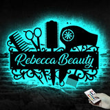 Custom Hair Salon Metal Wall Art LED Light - Personalized Hair Stylist Name Sign Decor - Hair Stylist Gifts - Gift For