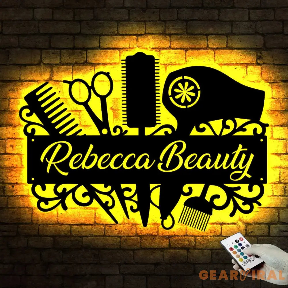 Custom Hair Salon Metal Wall Art LED Light - Personalized Hair Stylist Name Sign Decor - Hair Stylist Gifts - Gift For