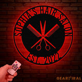 Custom Hair Salon Metal Wall Art with LED Lights Personalized Comb & Scissors Sign Hairdresser Decor Stylist Gift Salon