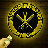 Custom Hair Salon Metal Wall Art with LED Lights Personalized Comb & Scissors Sign Hairdresser Decor Stylist Gift Salon