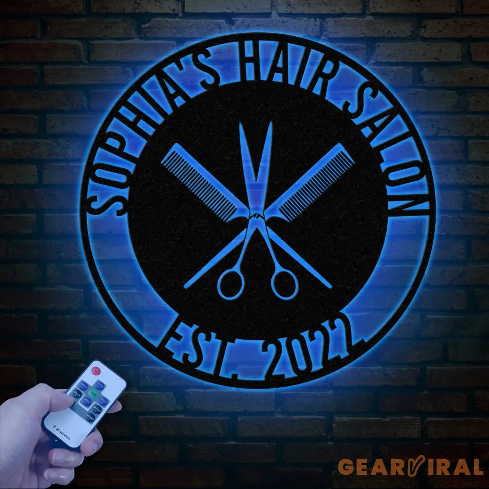 Custom Hair Salon Metal Wall Art with LED Lights Personalized Comb & Scissors Sign Hairdresser Decor Stylist Gift Salon