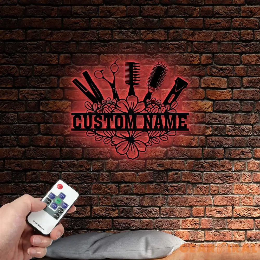 Custom Hairdresser Metal Sign with Led Light Hair Stylist Sign Personalized Hairdresser Name Sign Hair Salon Wall Art