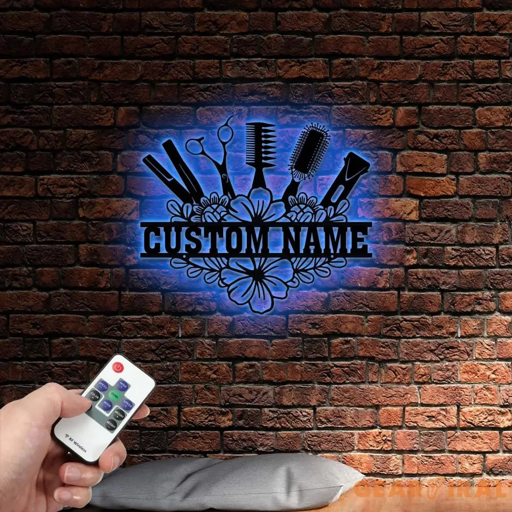 Custom Hairdresser Metal Sign with Led Light Hair Stylist Sign Personalized Hairdresser Name Sign Hair Salon Wall Art