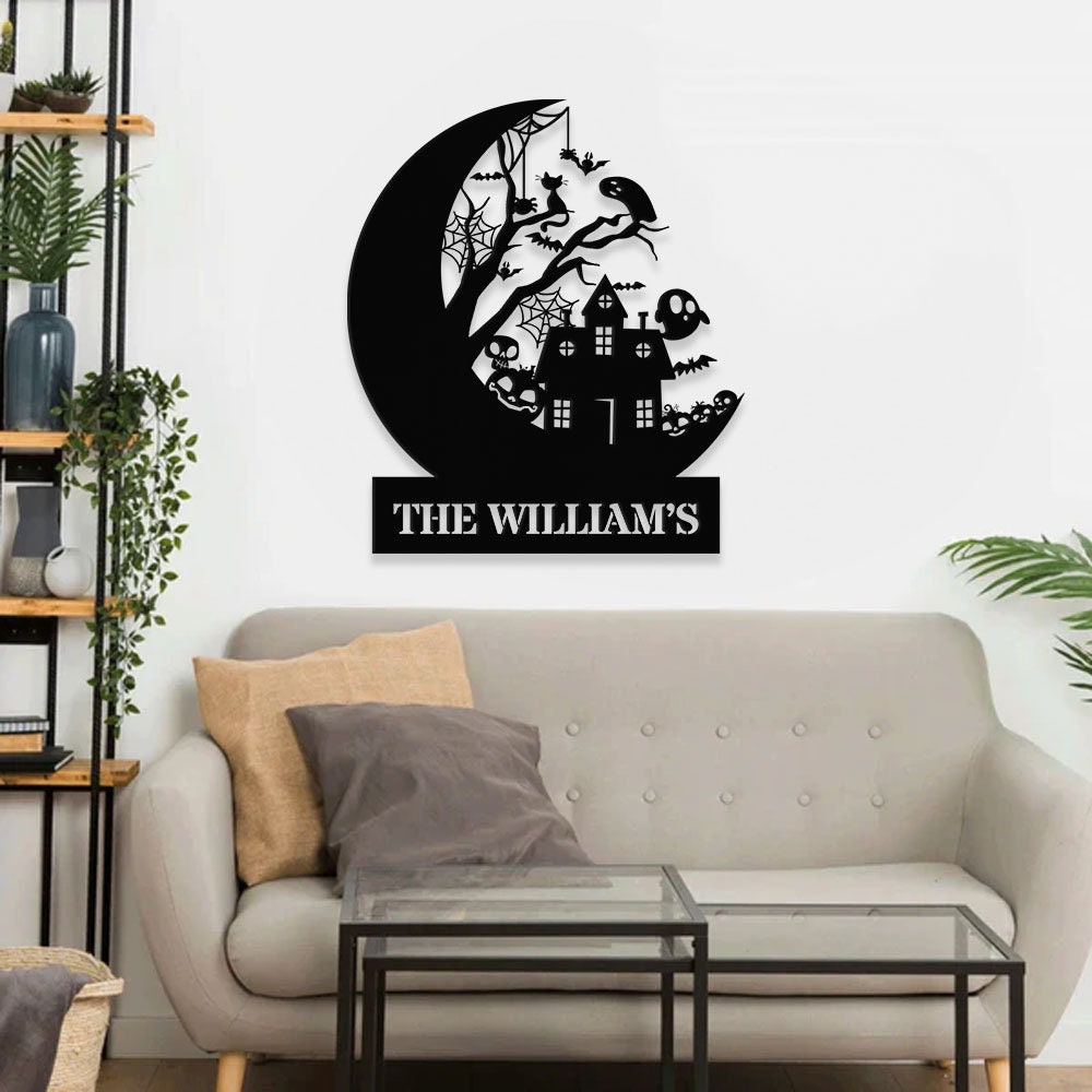 Custom Halloween House Metal Family Name LED Sign - Personalized Halloween Wall Art - Name Hanging Sign - Halloween Family Name Metal Sign