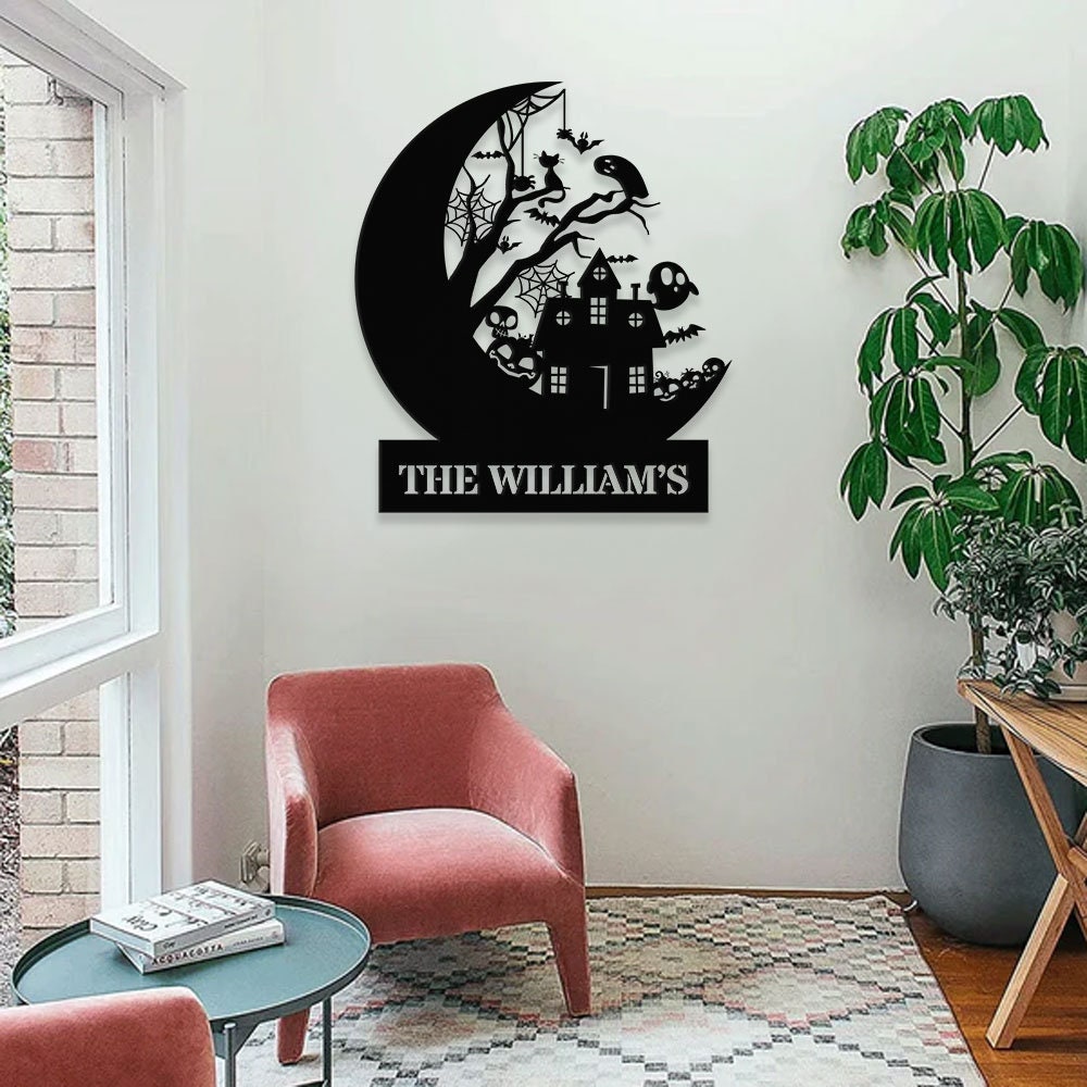Custom Halloween House Metal Family Name LED Sign - Personalized Halloween Wall Art - Name Hanging Sign - Halloween Family Name Metal Sign