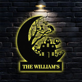 Custom Halloween House Metal Family Name LED Sign - Personalized Halloween Wall Art - Name Hanging Sign - Halloween