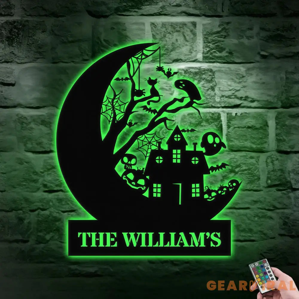 Custom Halloween House Metal Family Name LED Sign - Personalized Halloween Wall Art - Name Hanging Sign - Halloween