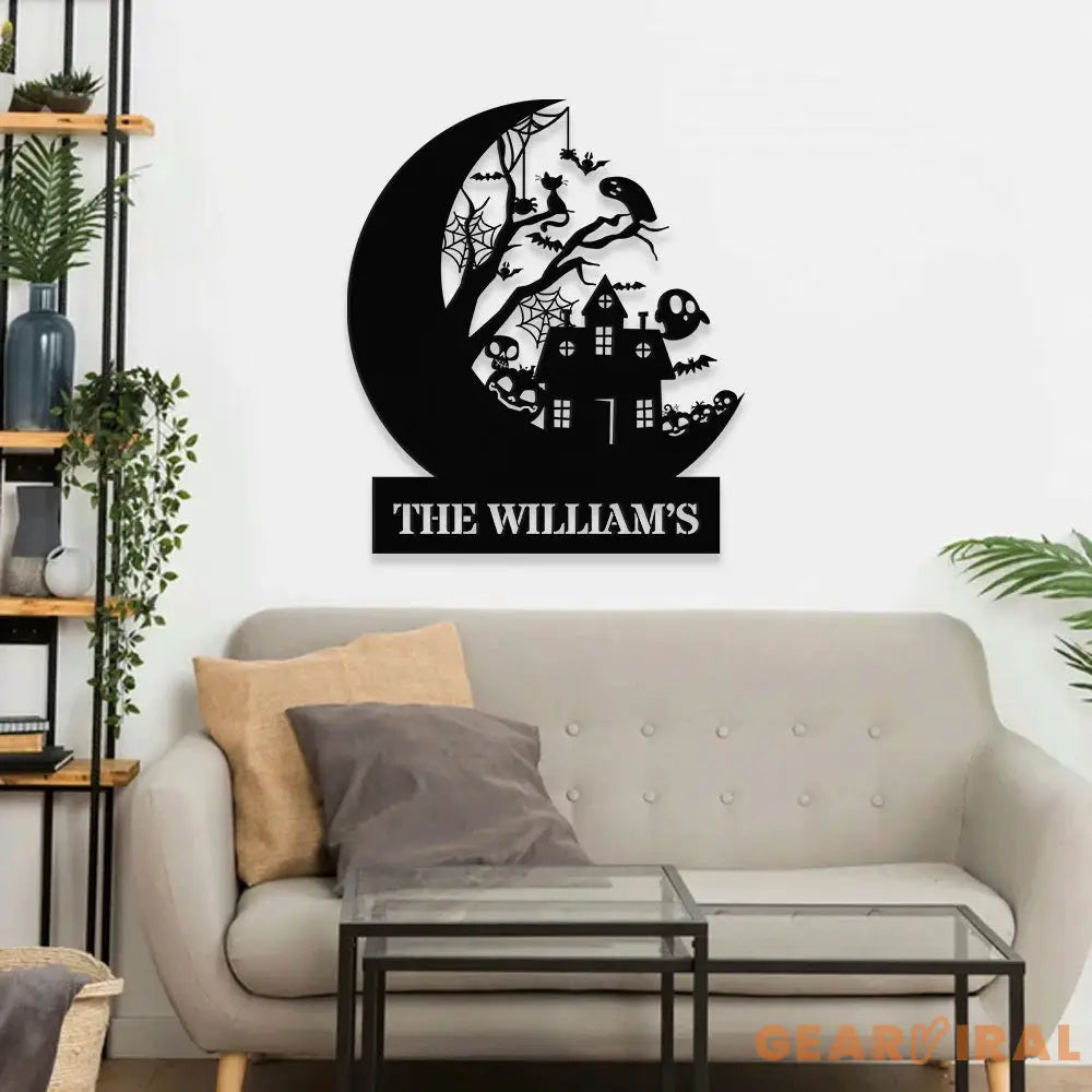 Custom Halloween House Metal Family Name LED Sign - Personalized Halloween Wall Art - Name Hanging Sign - Halloween