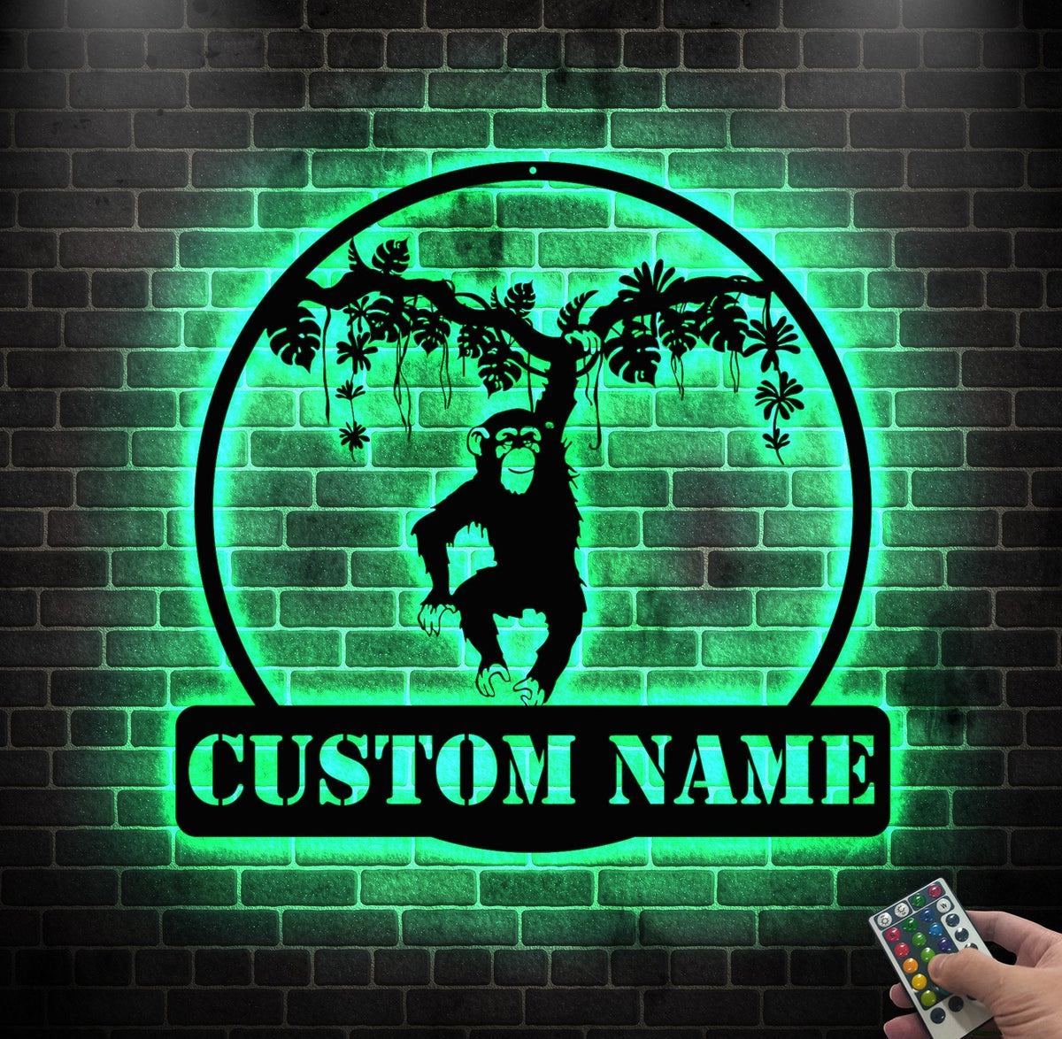 Custom Hanging Chimp Monkey Metal Wall Art Led Light - Boys And Girls Nursery Decoration Gift - Personalized Chimp Monkey Name Sign Home Decor | GearViral