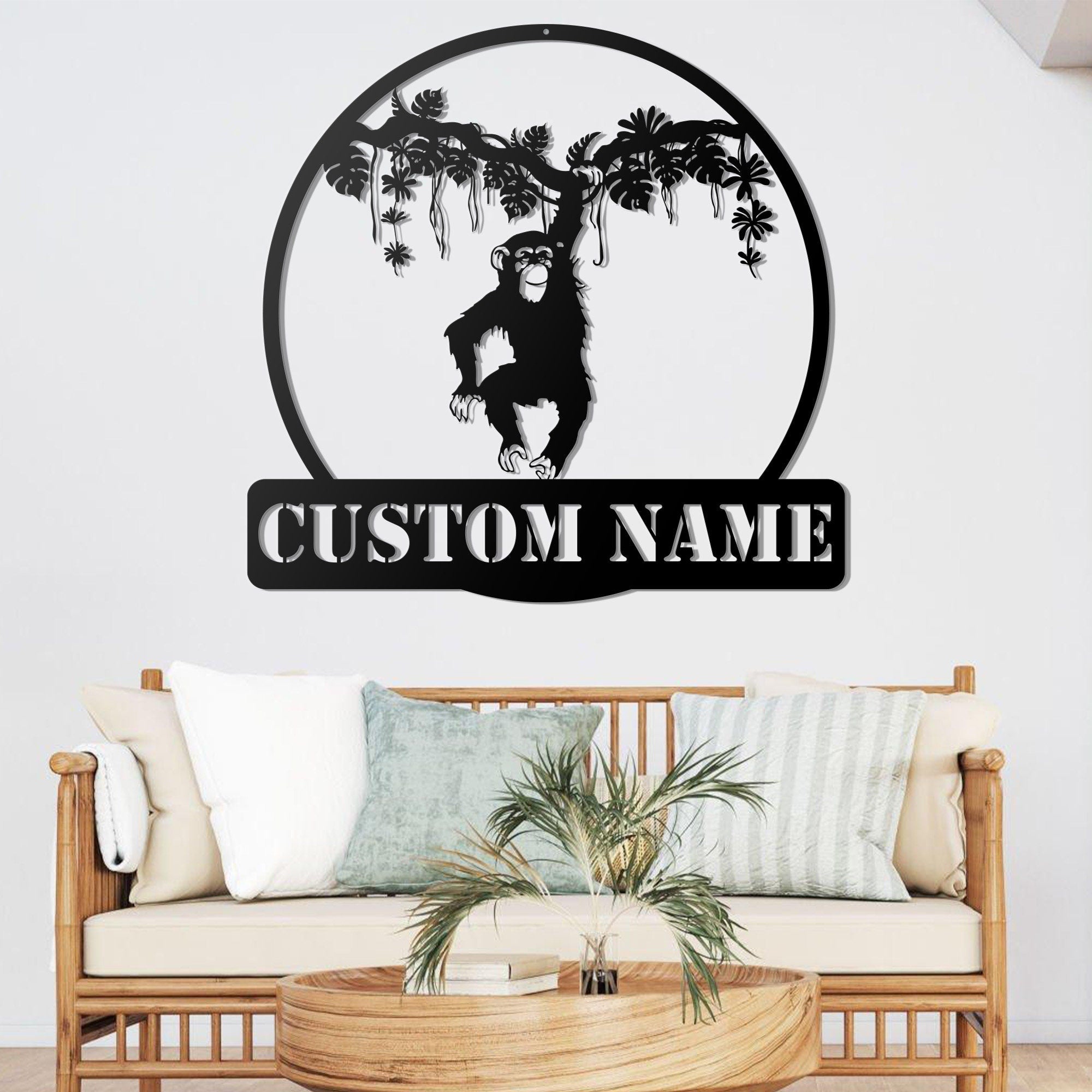 Custom Hanging Chimp Monkey Metal Wall Art Led Light - Boys And Girls Nursery Decoration Gift - Personalized Chimp Monkey Name Sign Home Decor | GearViral