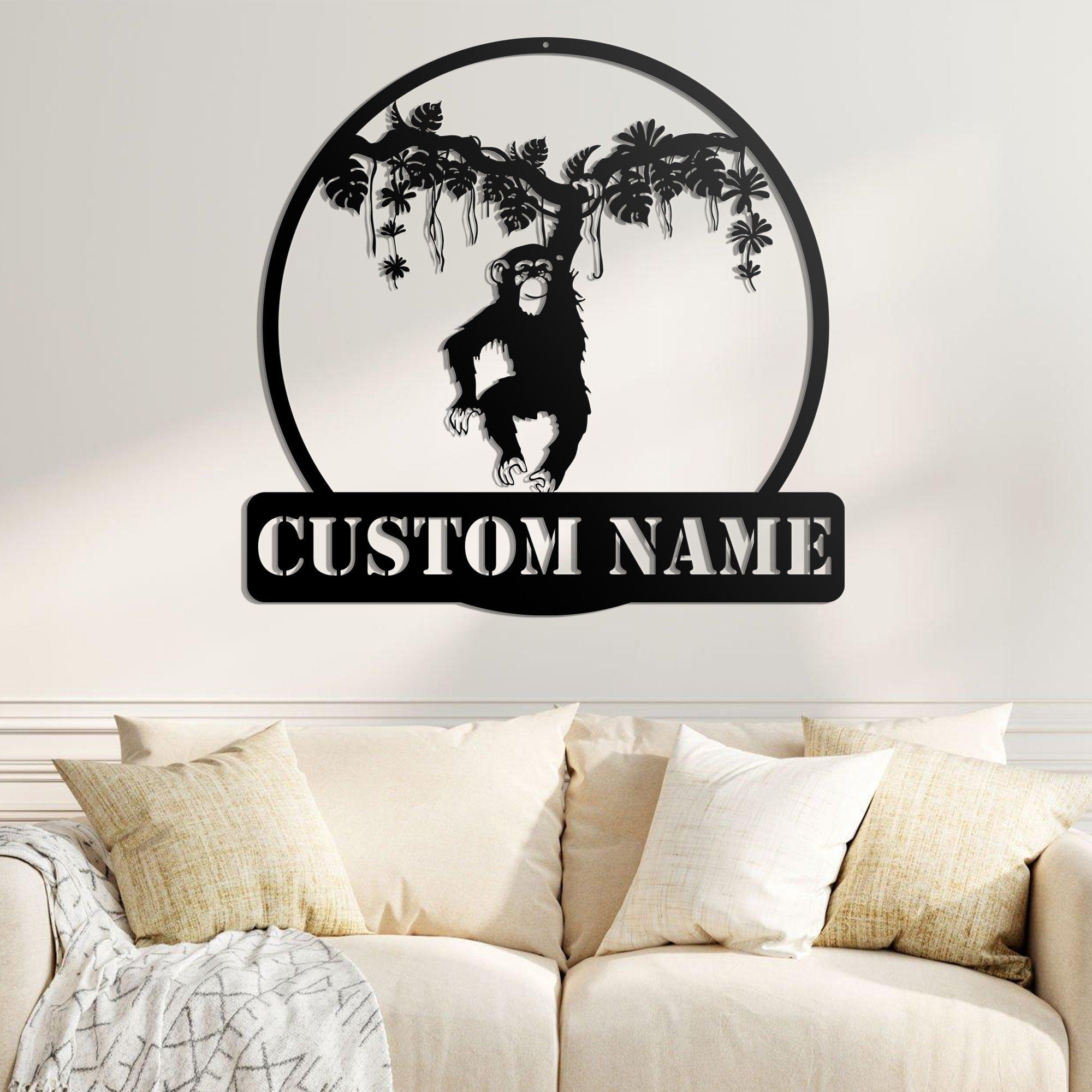 Custom Hanging Chimp Monkey Metal Wall Art Led Light - Boys And Girls Nursery Decoration Gift - Personalized Chimp Monkey Name Sign Home Decor | GearViral